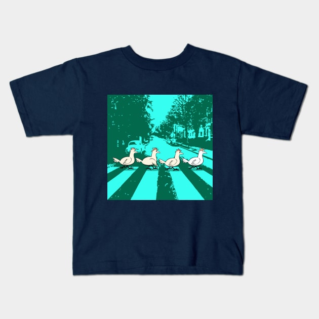 Chickens Crossing Abbey Road Kids T-Shirt by Brash Ideas